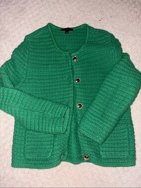 Ann Taylor Green Textured Knit Button-Front Cardigan